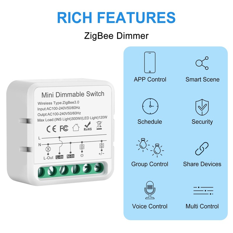Zigbee Dimmer Flush-Mounted, Zigbee3.0 Dimmer Switch, Dimmer Switch for LED