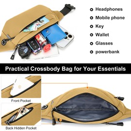 RISIPU Bumbags for Ladies Men,Waterproof 3 Zip Pockets Waist Bag with Headphone Jack and Adjustable Strap,Lightweight Bum Bag for Sport Running Hiking Cycling Travel (Khaki)