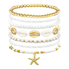 VelvetGlow Handgemachte Bohemian Pearl Beach Armband Set, Wasserdichtes Sommerstrand-Schmuck für Urlaub, Seestern-Schildkröten-Design Surferarmbänder, Perfekt für Strandliebhaber