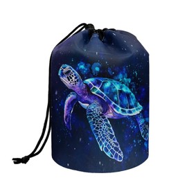 Wnbucioht Animal Turtle Drawstring Makeup Bag Opens Flat Womens Travel Bags for Toiletries Organizer Cute Sea Turtle Print Large Capacity Cosmetic Bags Large Barrel Drawstring Makeup Bag