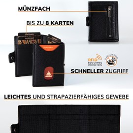 GUGGIARI® Slim wallet with coin compartment made of microfibre jacquard with RFID protection, slim wallet for credit cards, credit card holder, wallet for on the go, black, Minimalist