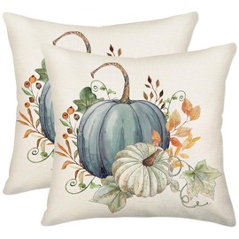 Qinqingo Blue Fall Pillow Covers 24x24 Inch Set of 2 Blue and White Pumpkins Holiday Seasonal Pillow Cases Farmhouse Autumn Thanksgiving Harvest Decorations for Sofa Couch