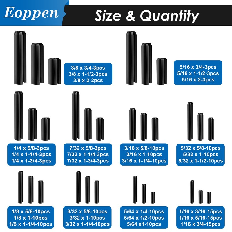 Eoppen 230Pcs SAE Roll Pin Assortment Set - Slotted Spring