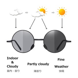 REONAS Polarized + Dimming, Discoloring, Folding, Sunglasses, Round Glasses, UV Protection, Classic, Round Glasses 2, Black