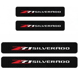 4PCS Door sill Fiber Style Decal enhances The Rugged Look of The Door Entry Protection Trim for GMC Colorado Tahoe Suburban Silverado Sierra 1500 Compatible with Z71 Accessories (White)