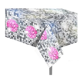 Dusenly 70s 80s 90s Disco Party Tablecloth Silver Sequin Disco Party Plastic Table Cover Hip Hop Theme Birthday Party Decorations