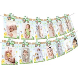 Tractor First Birthday Decorations - Green Tractor Theme Photo Banner for Boys Farm Green Tractor 1st Birthday Farm Tractor 1st Bday Green Tractor Party Supplies