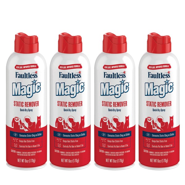 MAGIC Static Remover, Pack of 4 - No More Cling Static Spray, Eliminates Static Cling, Anti-Static Spray for Clothes, Furniture & Car - Static Free Spray, Controls Pet Hair (6 oz.)