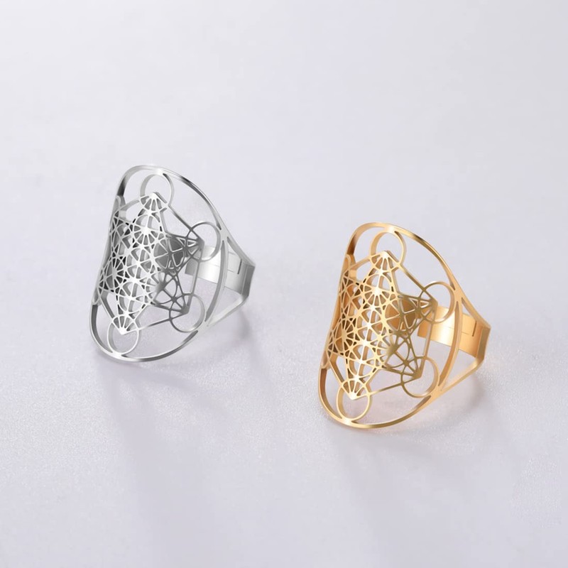 EUEAVAN Archangel Metatron Ring for Men, Adjustable Sixfold Metatron's Cube