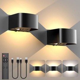 TOBITAI Wall Light Motion Sensor 2 Pack, Wall Sconces LED Indoor with Remote Control 3 Colors Brightness Adjustable 5000mAh Rechargeable Battery Powered Wall Lamps for Bedroom Living Room