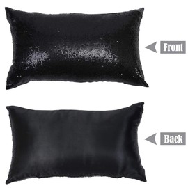 Eternal Beauty Set of 2 Sequin Decorative Pillow Cover Black Lumbar Pillow Covers for Couch Bed Lumbar Pillows 12 X 20 Inches