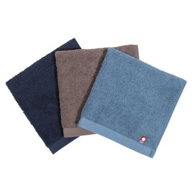 Imabari Hand Towel, Set of 3, Big Hand Towel, Large, Wash Towel, Approx. 13.0 x 13.8 inches (33 x 35 cm), Water Absorption, No Ironing, Made in Japan, 100% Cotton (Navy, Brown, Smoky Blue, 3)