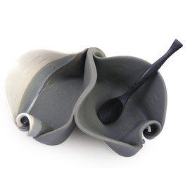 Contemporary Twist Double Server Dish with Rosewood Spoon, Handmade Stoneware Pottery, Grey/White