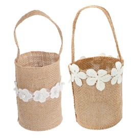 Zerodeko 2 Piezas Cestas Rusticas para Nino Flores Canastas de Arpillera para Boda con Cinta Decorativa para Canasta de Flores y Regalos de Boda