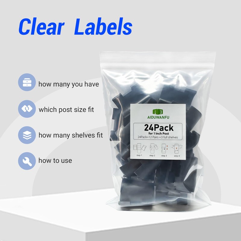 24 Pcs Wire Shelf Clips for 1 Inch Post,Universal Wire