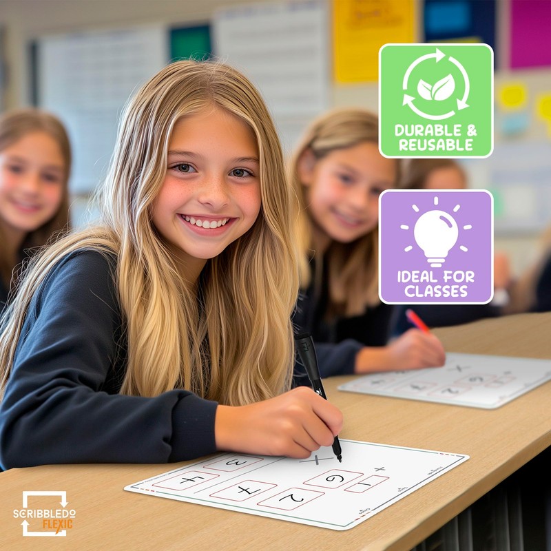 SCRIBBLEDO Multiplication Practice 9"x12" Small White Board Dry Erase Sheets