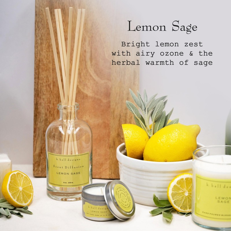 K. Hall Designs Lemon Sage Boxed Diffuser Kit, Citrus Scent