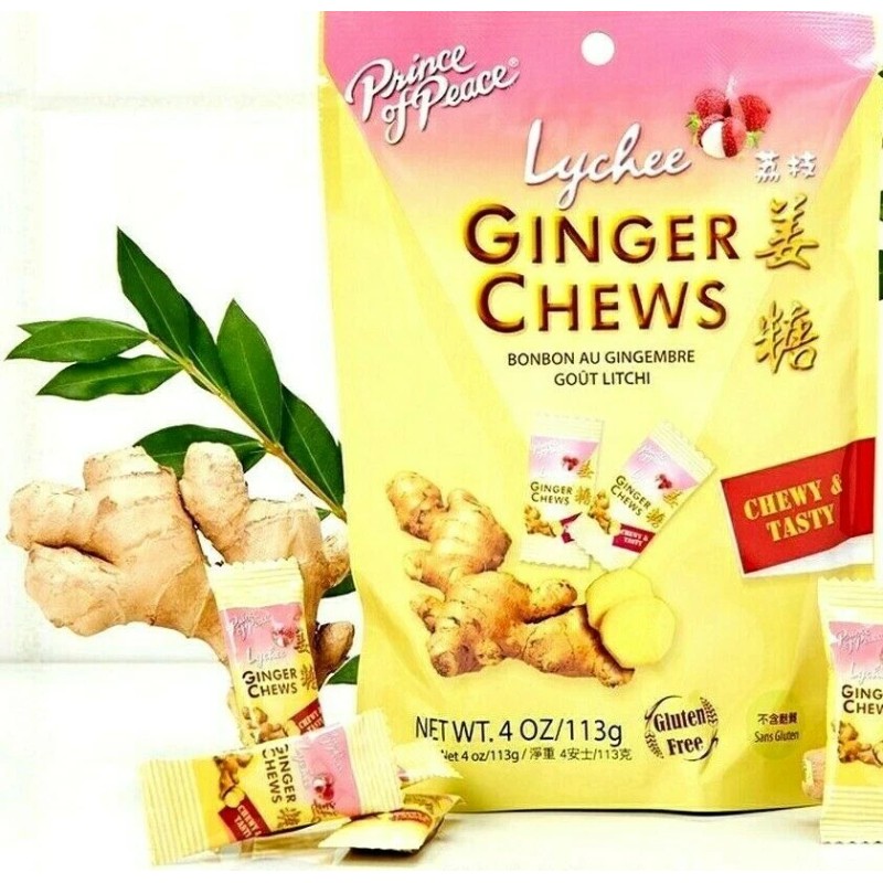 Prince of Peace Ginger Chews Candy with Lychee (100% Natural)