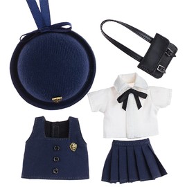 niannyyhouse Obitsu 11 Clothes Kindergarten Uniform Hat Vest Shirt Skirt Bag Doll Clothes 1/12bjd Doll Clothes (B-white)