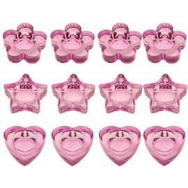 Pink votive candle holders set of 12 for Table Centerpiece(3 Sizes,heart/flower/star) Tealight Candle Holders Bulk for Birthday Party,Wedding Dinning,Home Decor, Valentines Christmas Decoration(Pink)