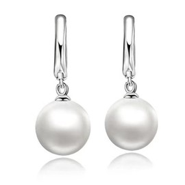 Qimily 18k White Gold Plated Silver Pearl Earrings Hypoallergenic Pearl Drop Earrings, Silver Pearl Earrings, Size 10mm Fine Jewelry for Women Ladies