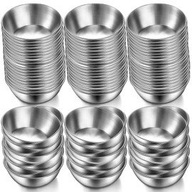 Mimorou 100 Pack 3.3 Inch Stainless Steel Sauce Dishes Bulk Small Stainless Steel Bowl Dipping Soy Sauce Bowls Silver Round Seasoning Sushi Appetizer Dishes for Kitchen Party Supplies