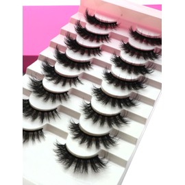 BTLLSSH 8Pair 3D5D 0.55INCH Fluffy Natural Look Faux Mink Lashes Thick False Eyelashes Volume Cat Eye Lashes Extension with Dark Pink Box