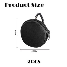 2 Pcs Black Round Coin Purse,Multi- Function Portable Small Round Coin Purse Men,Waterproof Hanging Military Mini Key Chain Coins Pouch with Zipper and Carabiner,for Man Headphone Keys Storage(Black)