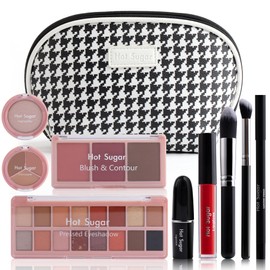 Hot Sugar All in One Makeup Kit, Makeup Set for Women, Girls Makeup Kit for Teens with Eyeshadow, Blush, Contour, Highlighter, Concealer, Lipstick, Lip Gloss, Eyeliner and Brush (Black)