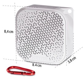 Hama Bluetooth-Lautsprecher Pocket 3.0 Box für Handy (kompakter Mini-Lautsprecher mit Bluetooth, AUX u. praktischem Karabiner klein, mobile Musikbox Bluetooth wasserdicht IP67, 14h Akku, 3,5W) weiß