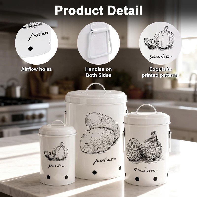 EQEY Kitchen Potato and Onion Storage Bin,Metal Vegetable Storage Bins