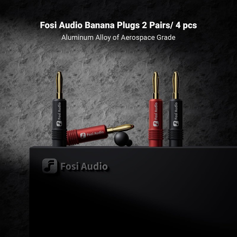 Fosi Audio Banana Plugs for Speaker Wire, 2 Pairs/4 PCS