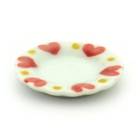 MyTinyWorld 4 x Dolls House Miniature Heart Pattern Ceramic 22mm Plates