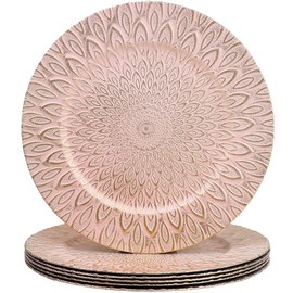 SforGUVA Pink Charger Plates, 13 Inch Set of 6 Plastic Peacock Chargers for Dinner Plates,Table Settings, Easter, Thanksgiving, Christmas Party, Family Gathering.