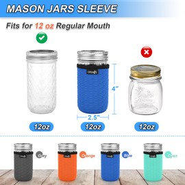 Cosmos 4 Pcs Neoprene Mason Jar Sleeve Cover for Regular Mouth Jar, Insulated Glass Jars Cover Canning Sleeves Glass Container Protector Holder for Home Kitchen Storage (For 12 OZ Jar)