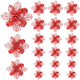 KASURE Pack of 21 Christmas Tree Decorations Flowers, Hollow Artificial Flowers, Christmas Tree Decorations, Christmas Tree Decoration, Christmas Tree Decoration with 21 Clips (16 cm x 7.11 cm x 7.9