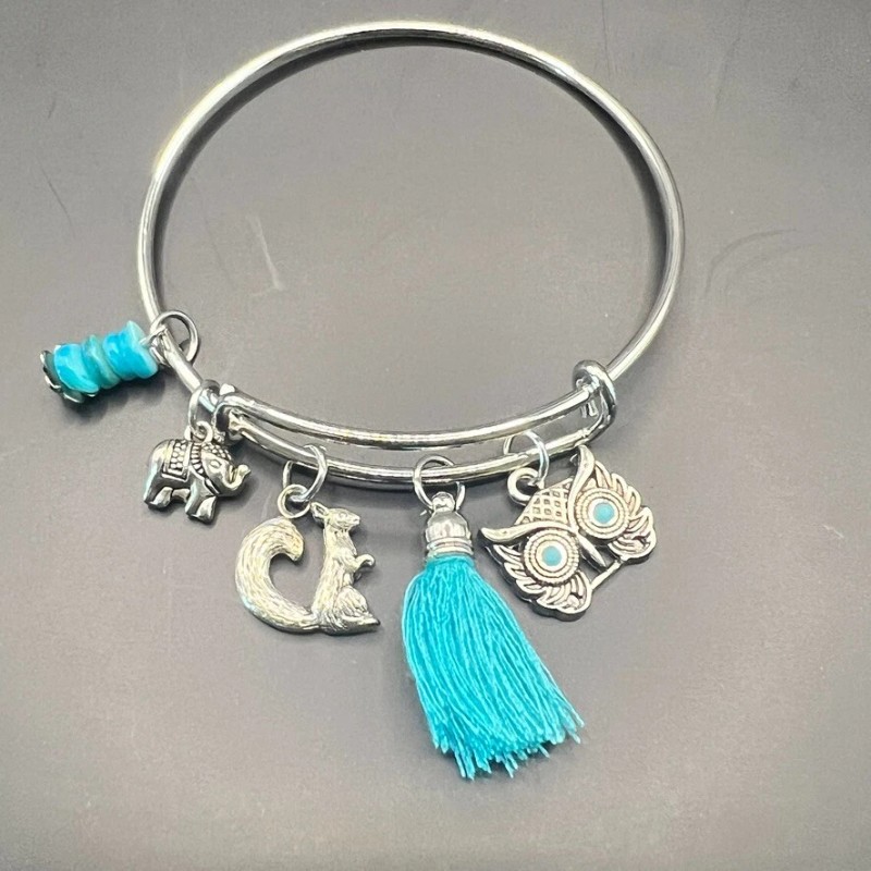 Alex and Ani Silver Bangle Bracelet Elephant Owl Chipmunk Charms