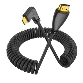 YACSEJAO 90 Degree Mini HDMI Coiled Cable Mini HDMI Male to HDMI Male Stretch Coiled Cord for Cameras, DSLRs, Camcorders, Portable Screens and Monitors (Right Angle)
