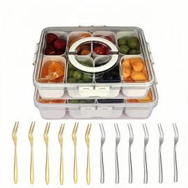 Divided Serving Tray with lid and Handle - Charcuterie Container for Portable Snack platters - Clear Organizer for Candies, Fruits, Nuts and Snacks - Great for Parties and Entertaining (2 piece)