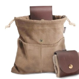 Foraging Pouch Leather Canvas Collapsible Bag Camping Storage Folding Bag Mushroom Bags Bushcraft Belt Pouches for Travel Camping Hiking Bag - Color: khaiki