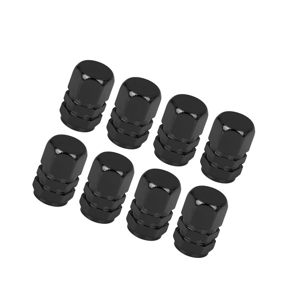 Motoforti 8pcs Black Tire Stem Valve Caps Wheel Valve Covers