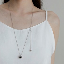 Gold&Deer 14KGP drop ball point long necklace white gold / 골드앤디어 14KGP 드롭 볼 포인트 롱 목걸이 화이트골드