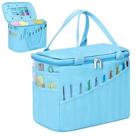 LOVEGRASS Large Crochet Yarn Knitting Bag with Handles, Blue