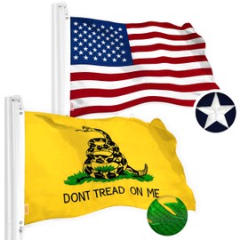 G128 Combo Pack: USA American Flag & Gadsden Don't Tread on Me Flag 4x6 Ft Embroidered Spun Polyester, Indoor/Outdoor, Brass Grommets