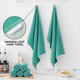 smiry Premium Kitchen Towels(18"x 28", 6 Pack), Large Cotton Dish Cloths Set, Flat & Terry Towel Highly Absorbent Tea Towels with Hanging Loop, Green