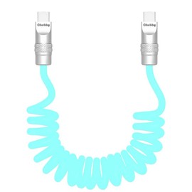 chubbycable Soft Chubby - 240W Spring Silicone Fast Charge Cable Coiled USB-C Charging Cable Retractable Charger Cable for Car, Light Blue, Type-C to Type-C, 1.64FT-3.3FT
