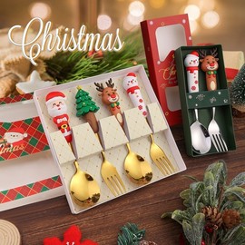 Imported Christmas Santa Gift Cutlery Set - Spoon & Fork -lf1262 One Size/No.10 15ea