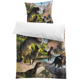 MUSOLEI Dinosaur Bed Linen 135 x 200 cm Children's Jurassic World Dino Bed Linen Boys Teenagers Children's Bed Linen Microfibre 3D Print Duvet Cover and 1 Pillowcase 80 x 80 cm Gift