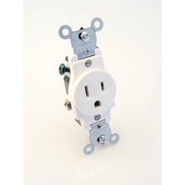 Leviton 15 Amp, 125 Volt, Narrow Body Single Receptacle, Straight Blade, Commercial Grade, Grounding, 5015-W, White