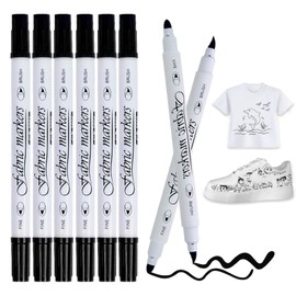 Caelura Textilstifte Waschmaschinenfest Schwarz, 6 Stück Dual Tips Textilmarker, Stoffmalstifte Waschfest, Textilstift Schwarz für T-Shirts, Taschen, Hüten, Leinwänden Textilien